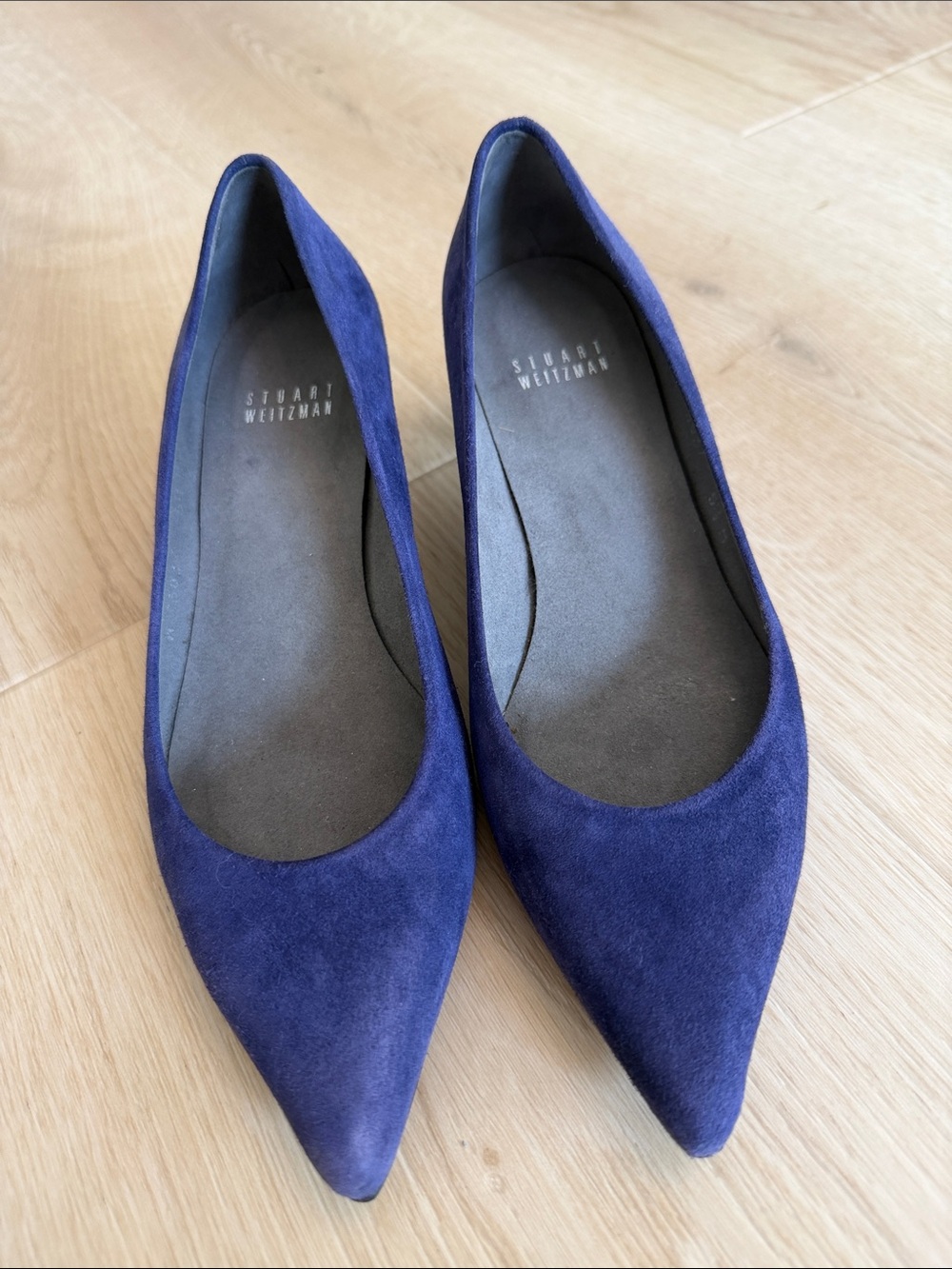 Stuart Weitzman Deep Blue Suede Pointed Toe Flats